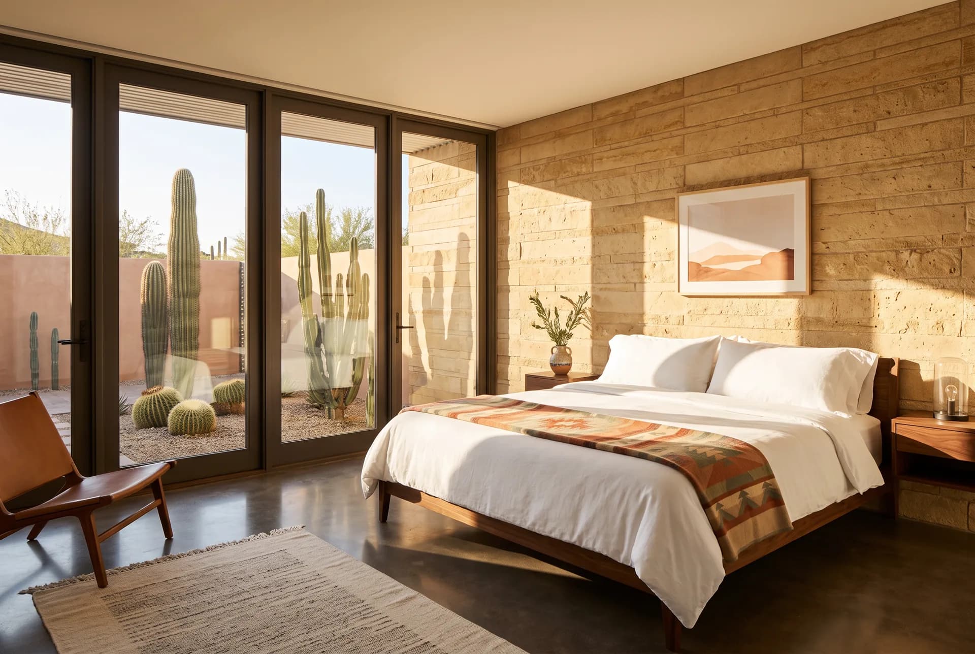Bright, move-in ready primary bedroom with desert view